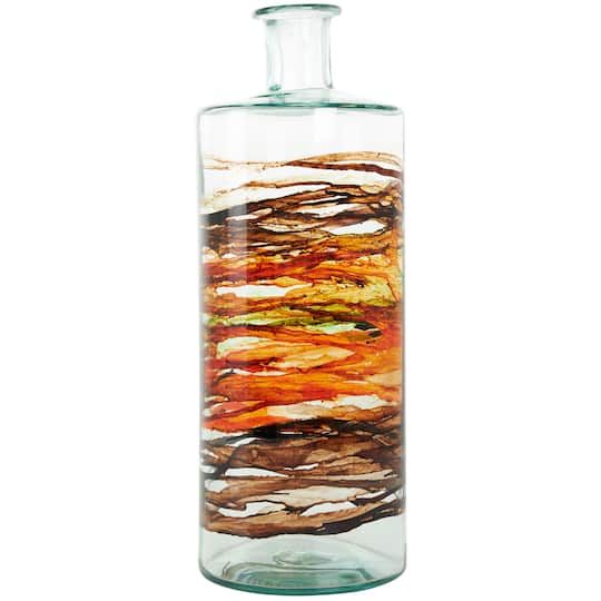 16" Orange & Brown Swirl Spanish Bottle Vase